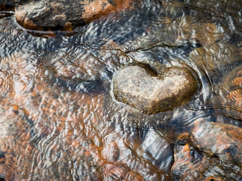A heart-shaped rock in a mountain stream